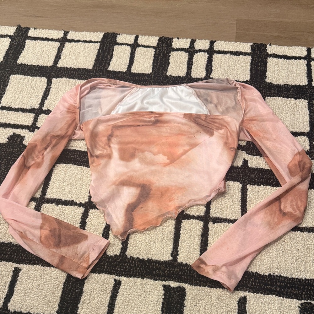 Pink and Brown Long Sleeve Crop Top
